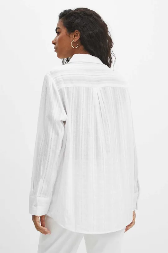 biały Koszula bawełniana damska oversize z fakturą kolor biały