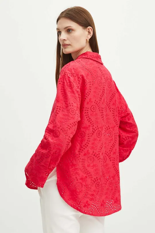 Bavlnená košeľa dámska oversize ažúrová s ozdobnou výšivkou ružová farba <p>100 % Bavlna</p>