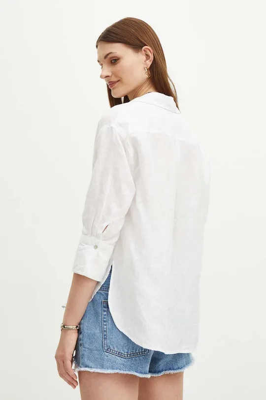 Koszula lniana damska oversize gładka kolor biały 100 % Len