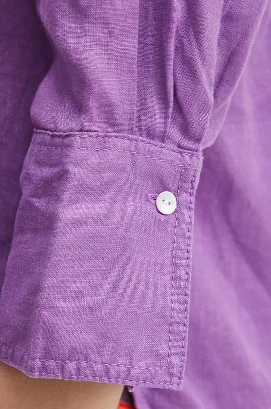 Ľanová košeľa dámska oversize hladká fialová farba Dámsky