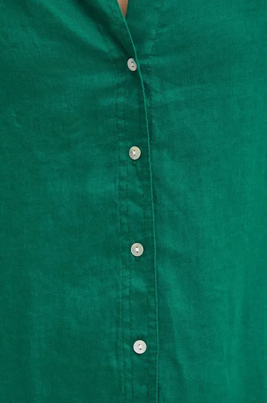 Lněná košile dámská oversize jednobarevná zelená barva Dámský