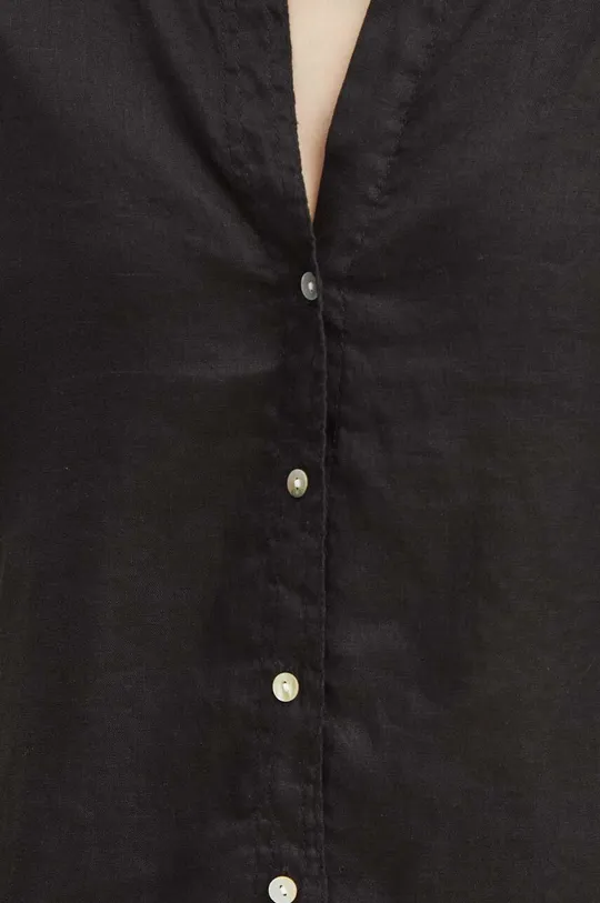 Lněná košile dámská oversize jednobarevná černá barva Dámský