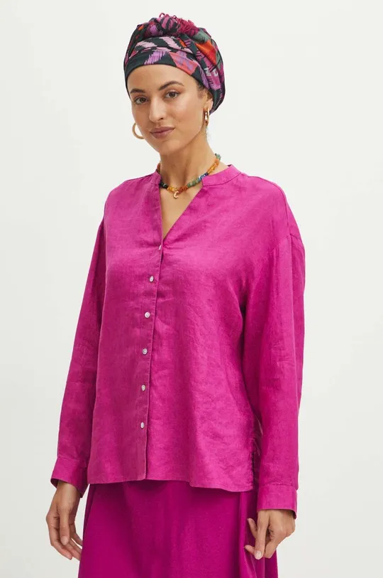 Lněná košile dámská oversize fialová barva fialová