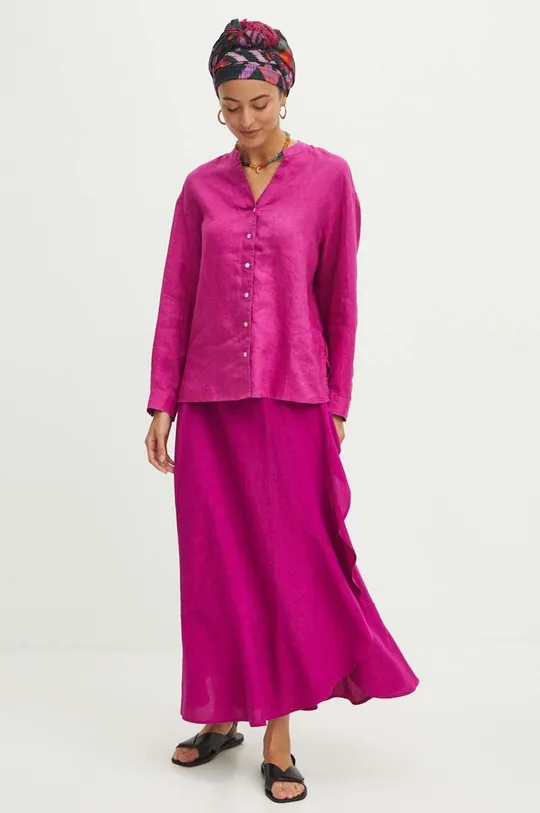 fialová Lněná košile dámská oversize fialová barva Dámský