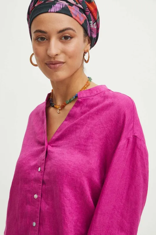 fialová Lněná košile dámská oversize fialová barva