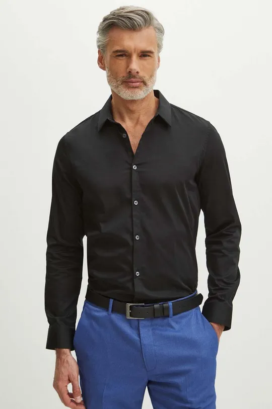 czarny Koszula męska z kołnierzykiem klasycznym kolor czarny Męski