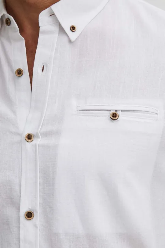 Ľanová košeľa pánska s golierom button-down biela farba biela