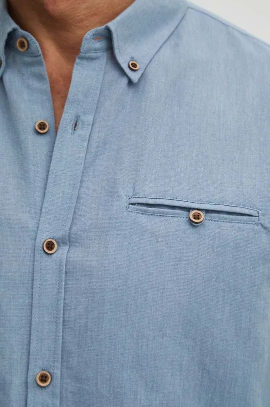 Koszula lniana męska z kołnierzykiem button-down kolor niebieski niebieski