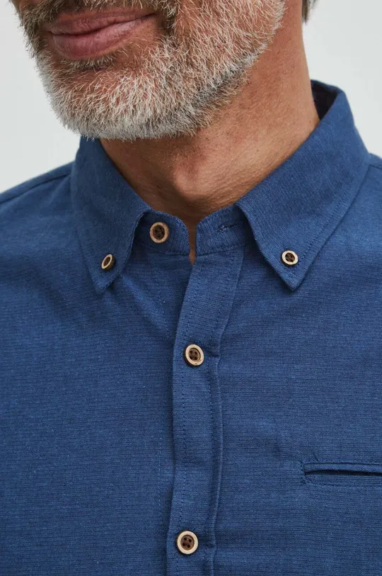 Ľanová košeľa pánska s golierom button-down tmavomodrá farba
