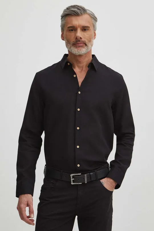czarny Koszula bawełniana męska z kołnierzykiem klasycznym kolor czarny Męski