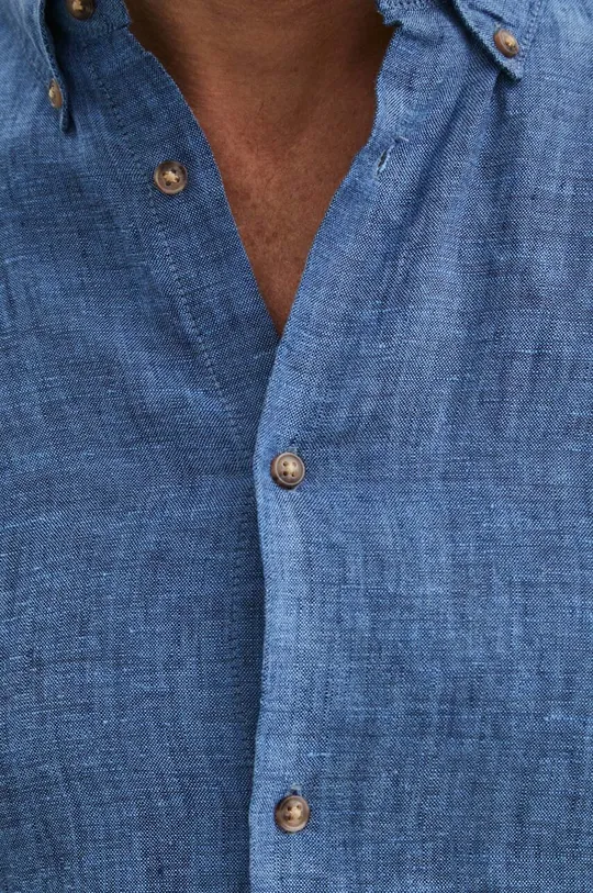 Koszula lniana męska z kołnierzykiem button-down kolor niebieski Męski