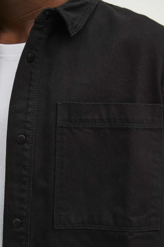 Bavlnená košeľa pánska hladká čierna farba čierna