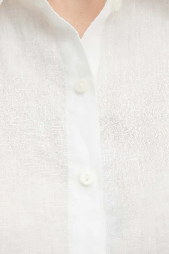 Koszula lniana damska regular gładka kolor biały Damski