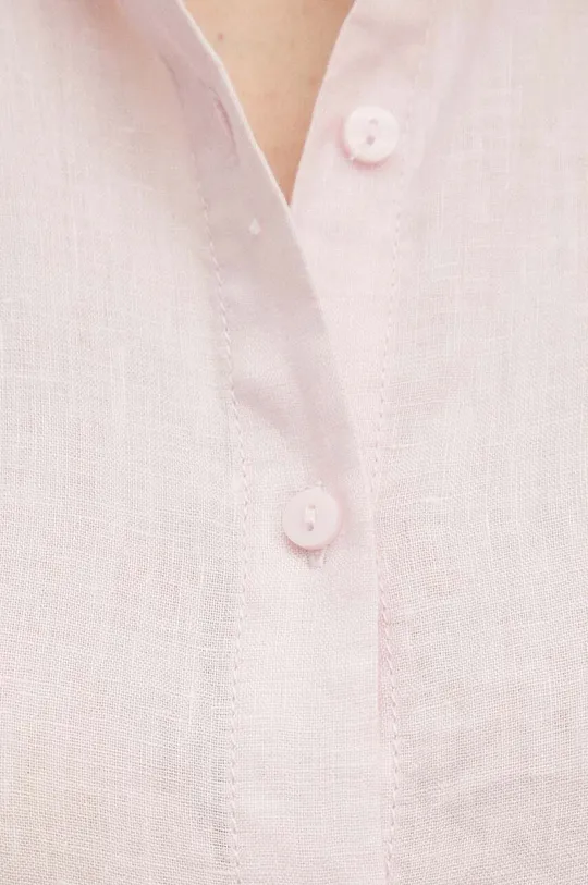Ľanová košeľa dámska regular hladká ružová farba Dámsky