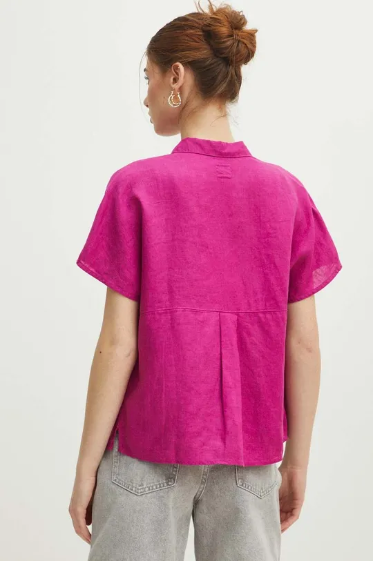 Koszula lniana damska regular gładka kolor fioletowy 100 % Len