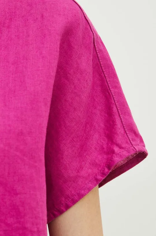 Koszula lniana damska regular gładka kolor fioletowy Damski