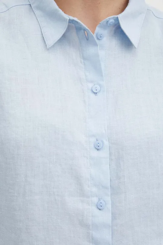 Lněná košile dámská regular jednobarevná modrá barva Dámský