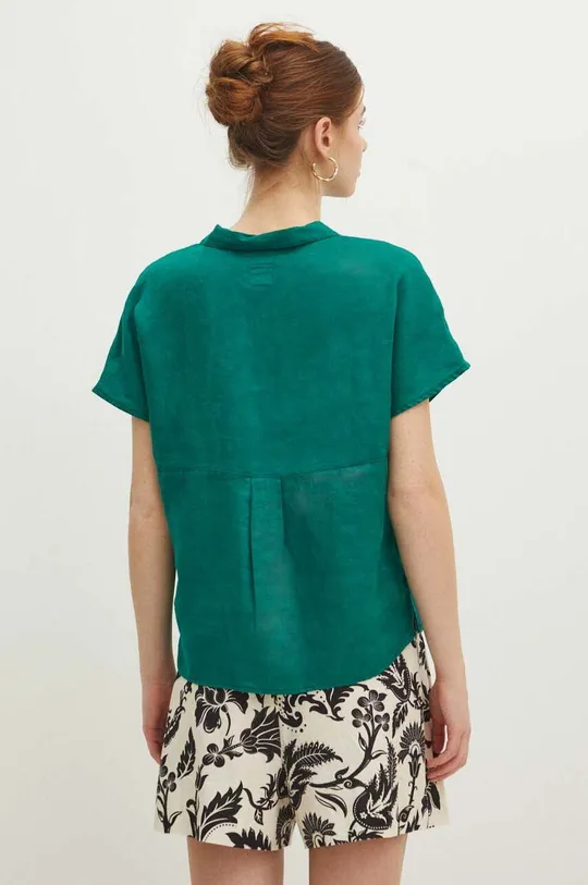 Koszula lniana damska regular gładka kolor zielony 100 % Len