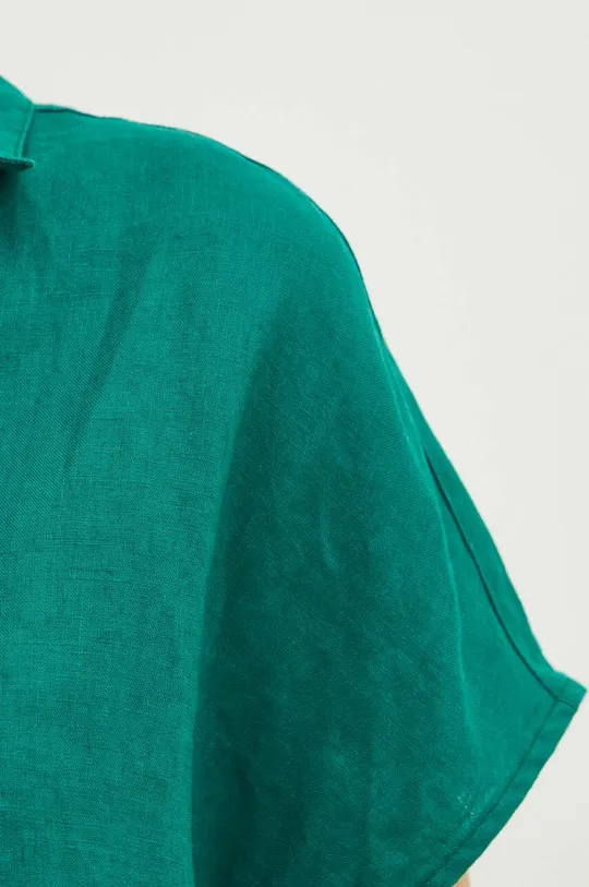Lněná košile dámská regular jednobarevná zelená barva Dámský