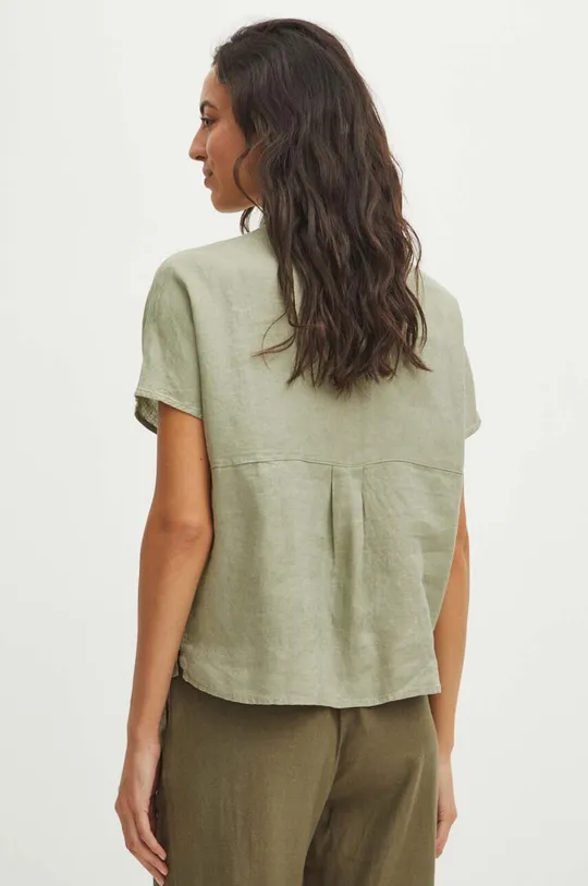 Ľanová košeľa dámska regular hladká zelená farba <p>100 % Ľan</p>