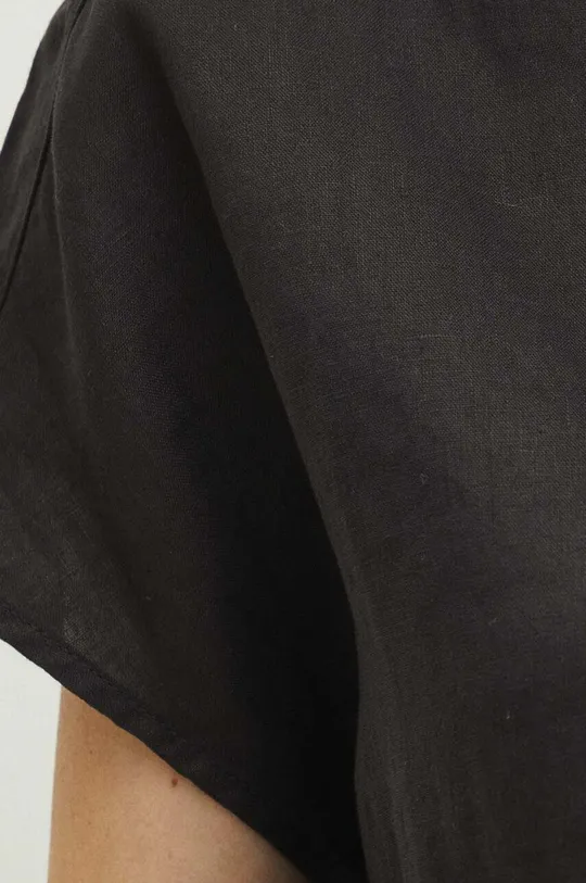 Ľanová košeľa dámska regular hladká čierna farba Dámsky