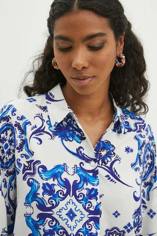 Koszula damska oversize wzorzysta kolor kremowy