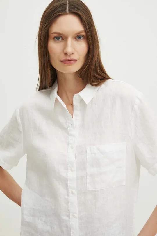 biela Ľanová košeľa dámska biela farba