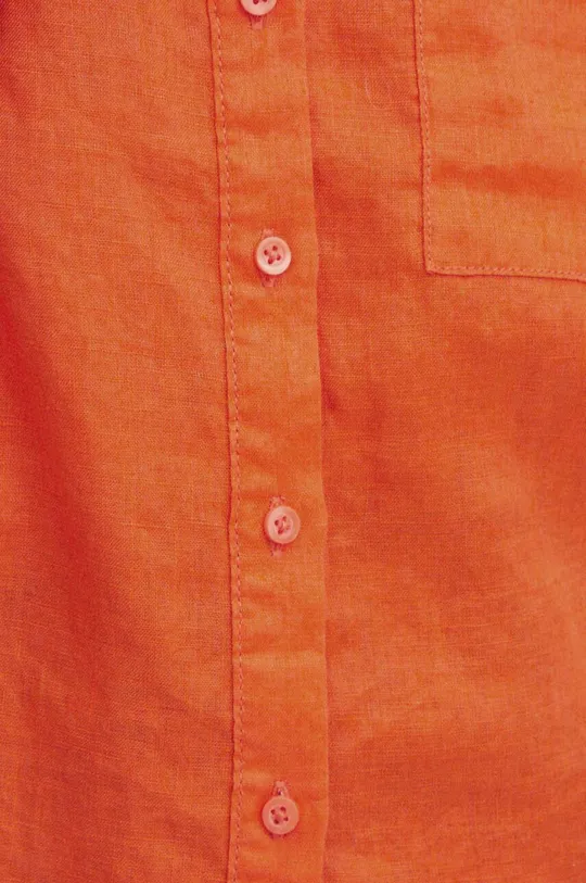 Koszula lniana damska oversize gładka kolor pomarańczowy Damski