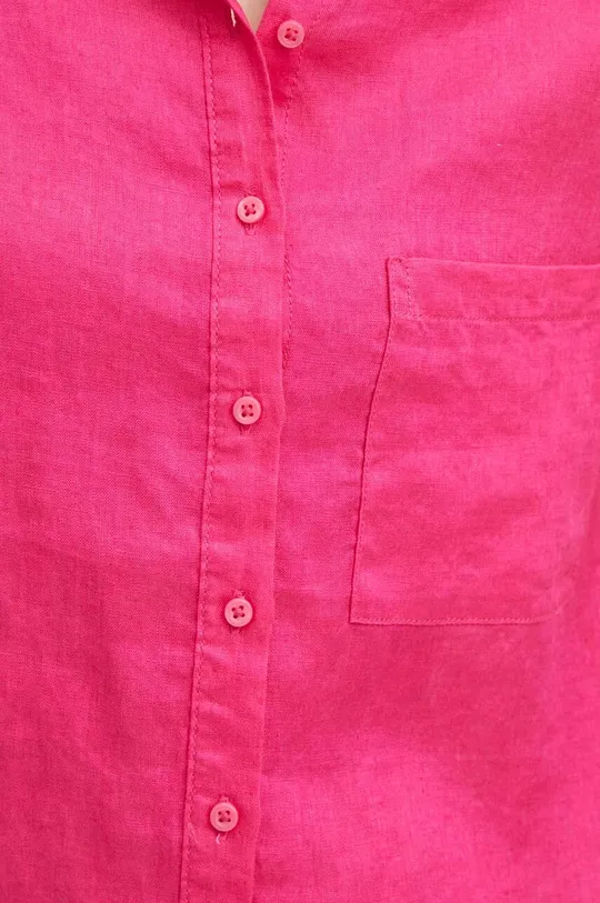 Lněná košile dámská oversize jednobarevná růžová barva Dámský