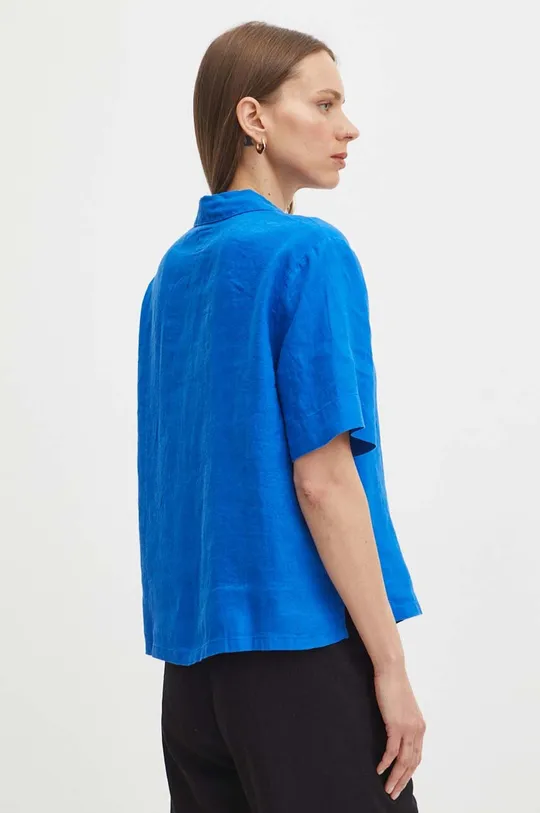 Koszula lniana damska oversize gładka kolor niebieski 100 % Len