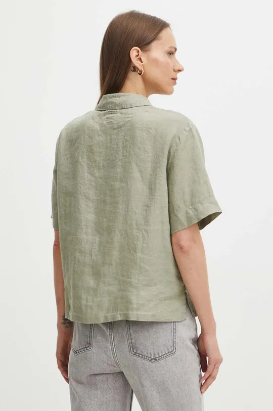 Koszula lniana damska oversize gładka kolor zielony 100 % Len