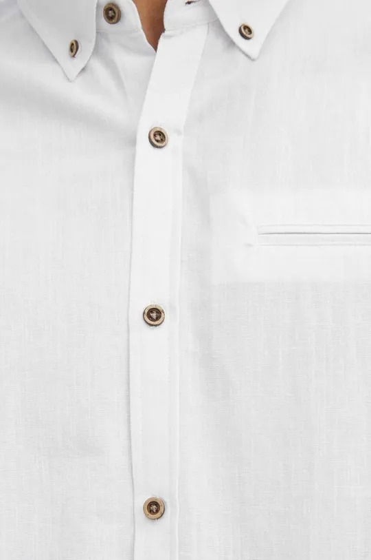 Koszula lniana męska z kołnierzykiem button down kolor biały biały