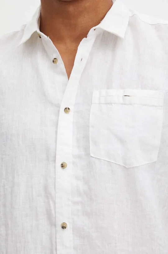 Koszula lniana męska z kołnierzykiem klasycznym gładka kolor biały biały