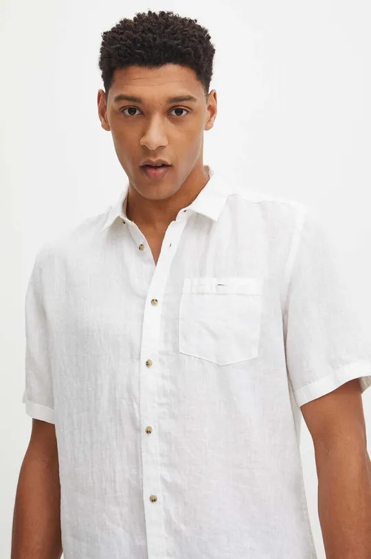 Ľanová košeľa pánska s klasickým golierom hladká biela farba Pánsky