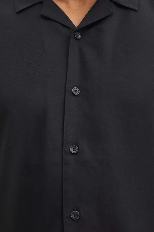 Koszula z domieszką lnu męska z kołnierzykiem typu resort kolor czarny czarny