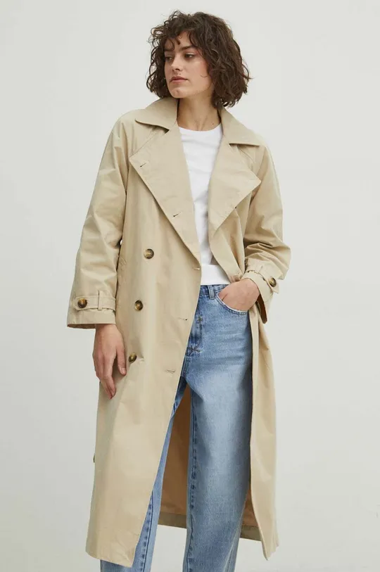 béžová Trench kabát dámský jednobarevné béžová barva