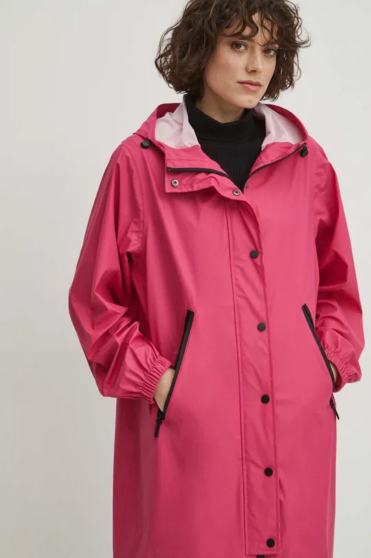 růžová Nepromokavý kabát dámský jednobarevný růžová barva
