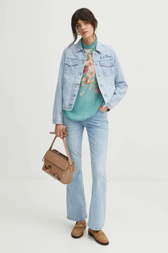 Kurtka jeansowa damska z kolekcji Eviva L'arte kolor niebieski Materiał główny: 100 % Bawełna Materiał dodatkowy: 100 % Bawełna