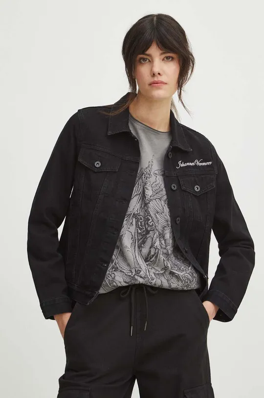 Džínová bunda dámská z kolekce Eviva L'arte černá barva <p>Hlavní materiál: 100 % Bavlna Doplňkový materiál: 100 % Bavlna</p>