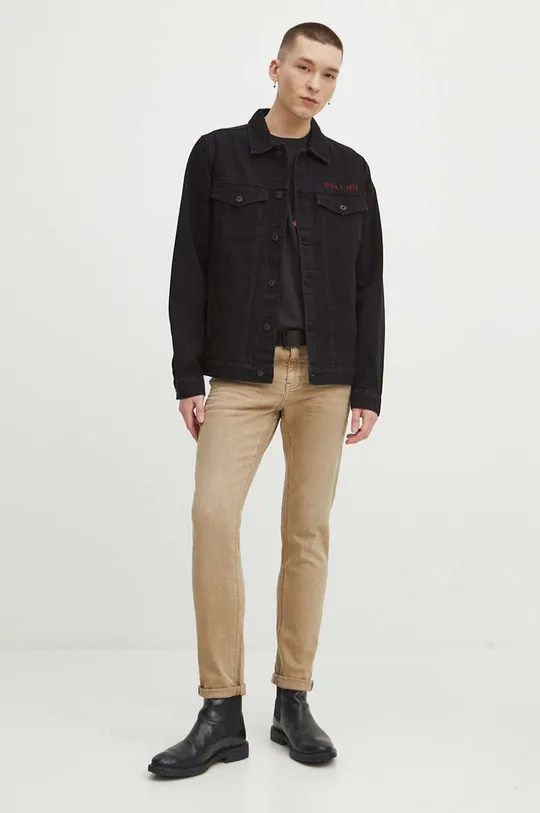 Kurtka jeansowa męska z kolekcji Eviva L'arte kolor czarny 100 % Bawełna