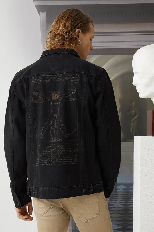 czarny Kurtka jeansowa męska z kolekcji Eviva L'arte kolor czarny Męski