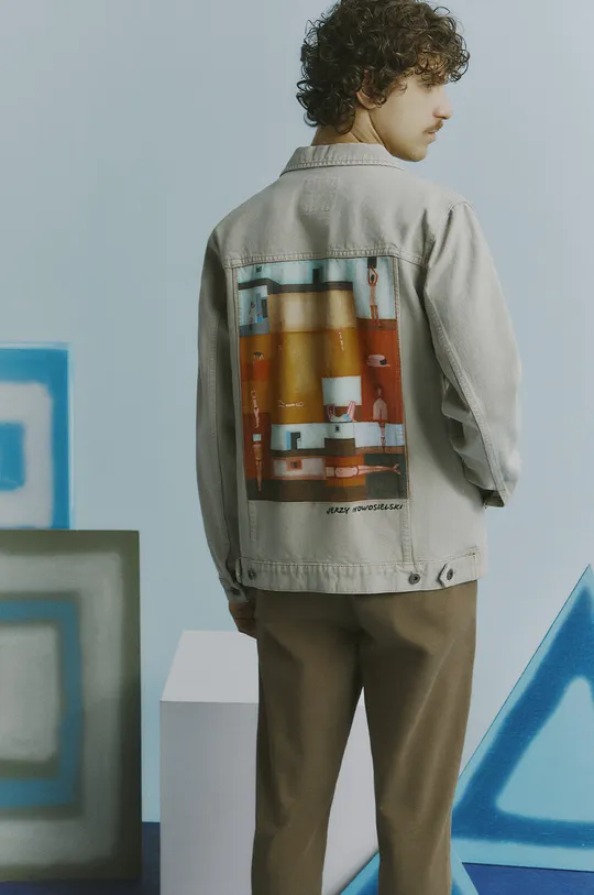 béžová Bavlněná džínová bunda z kolekce Jerzy Nowosielski x Medicine béžová barva Pánský