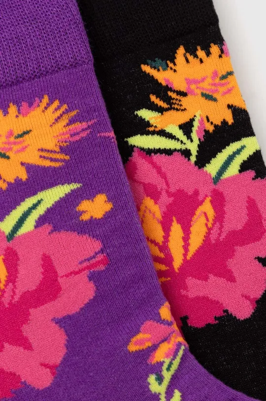 Skarpetki bawełniane damskie w kwiaty (2-pack) kolor multicolor multicolor