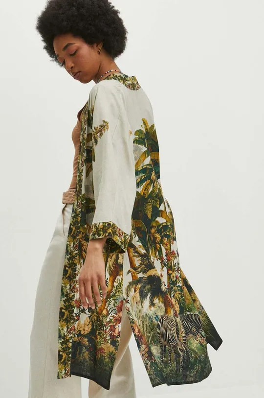 Kimono damskie lniane wzorzyste kolor multicolor 55 % Len, 45 % Wiskoza