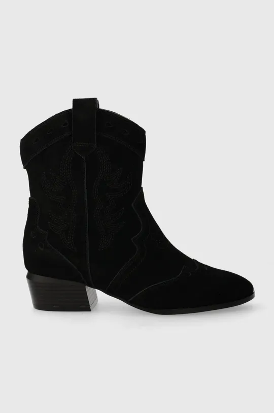 Semišové kovbojské topánky dámske čierna farba čierna