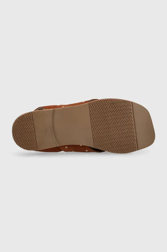 Sandały skórzane damskie z aplikacją kolor brązowy