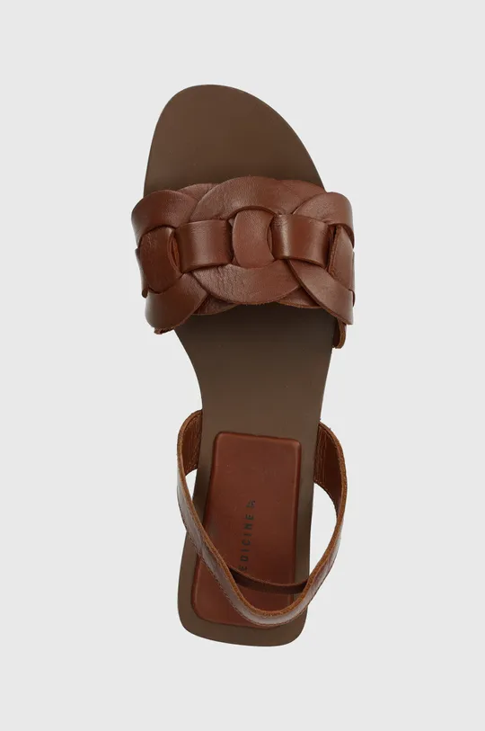 Sandały skórzane damskie gładkie kolor brązowy Damski