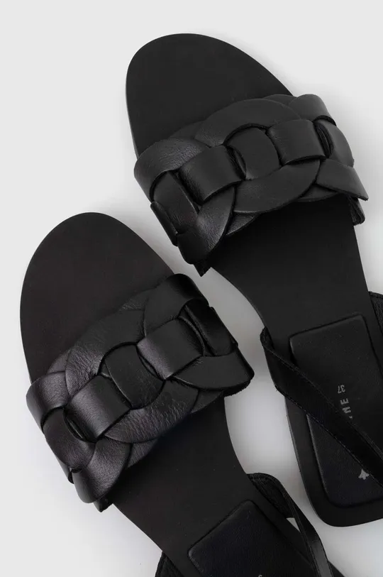 czarny Sandały skórzane damskie gładkie kolor czarny