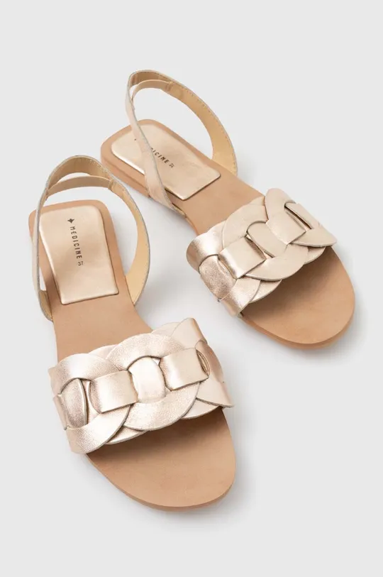 Kožené sandále dámske zlatá farba Zvršok: 100 % Prírodná koža Vnútro: 50 % Prírodná koža, 50 % Živicová guma Podrážka: 100 % Živicová guma