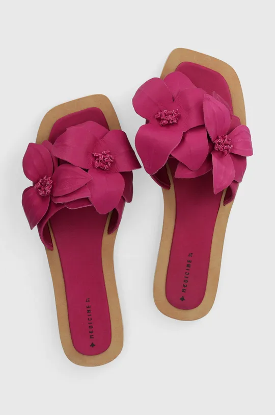 Kožené pantofle dámské s ozdobnou aplikací růžová barva Dámský